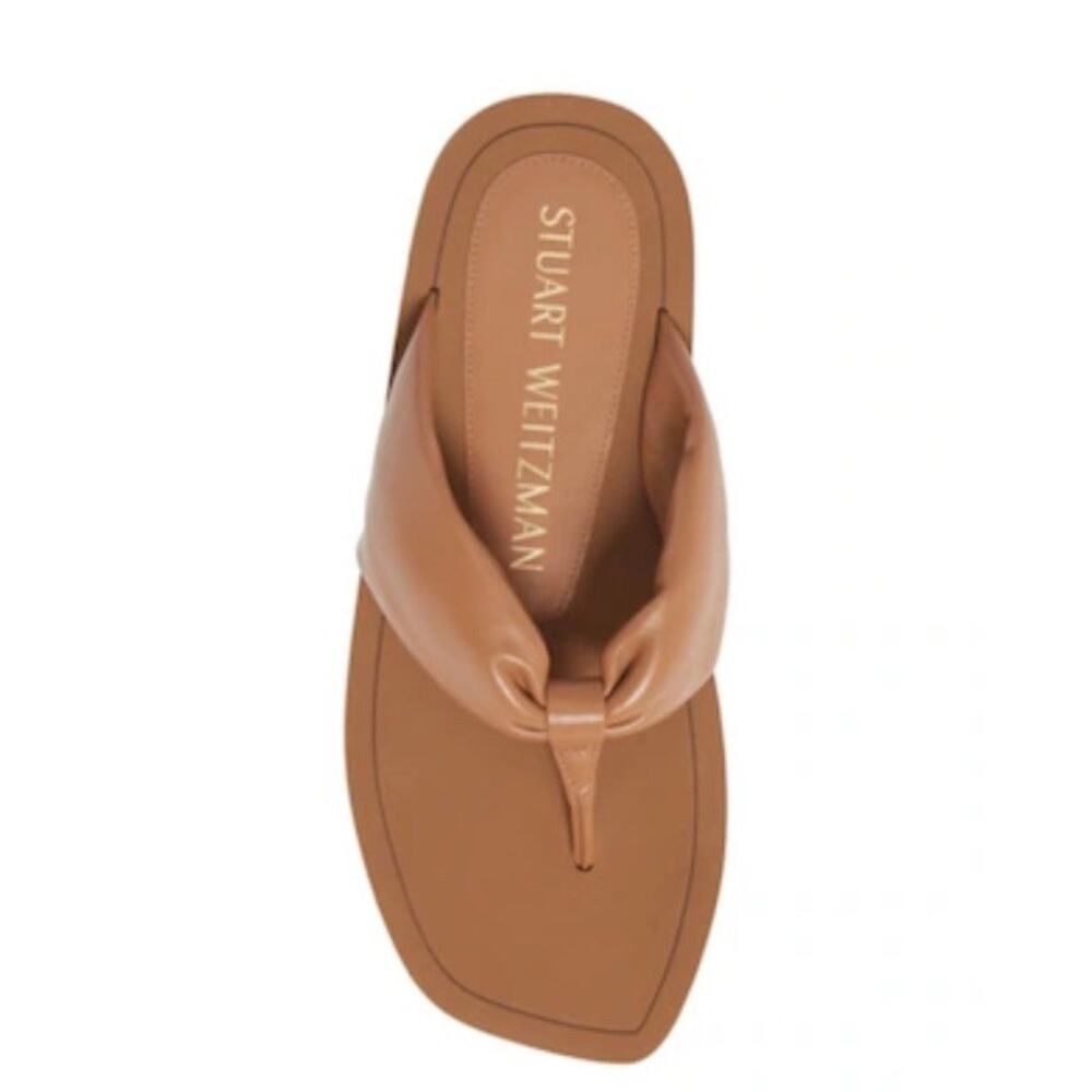 Stuart Weitzman Cassie Tan Puff Leather Flat Thong Sandals-10.5